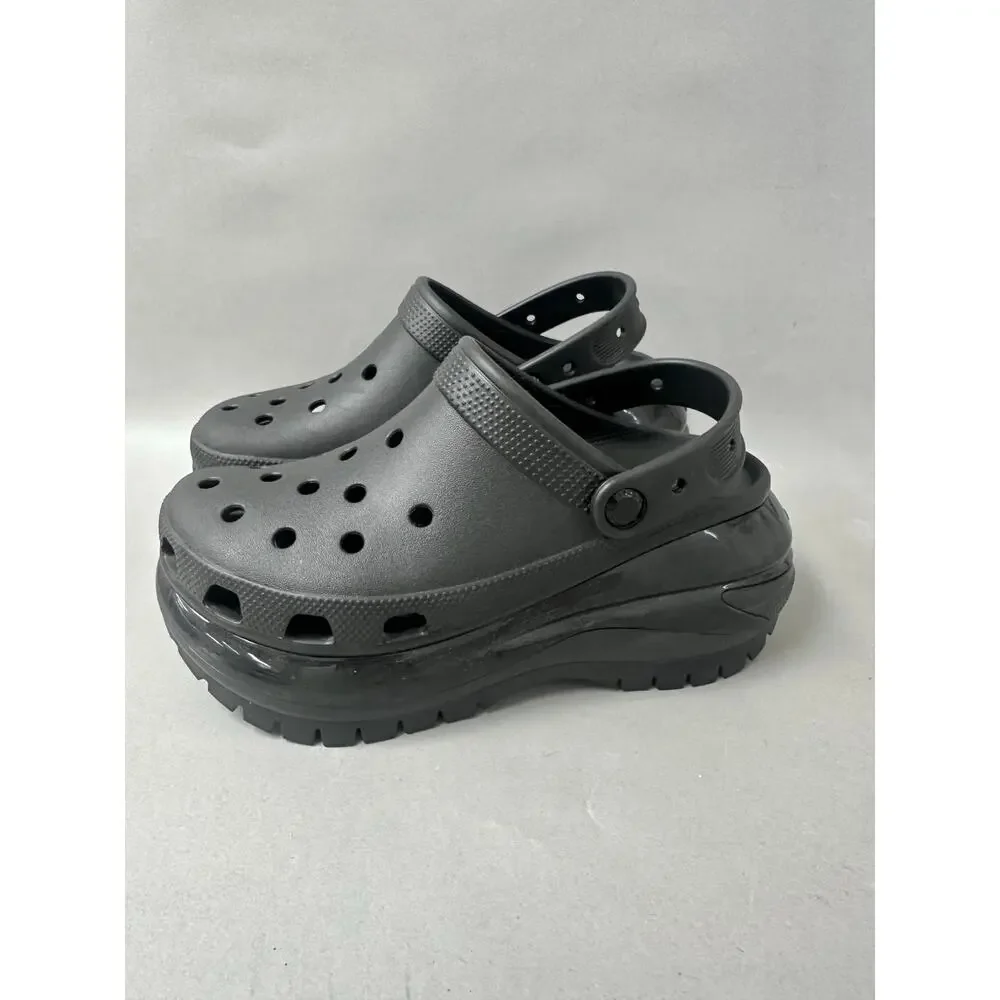 Crocs Classic Mega Crush‎ Clog Solid Black Matte/Shiny Women's Size 8 Mens 6